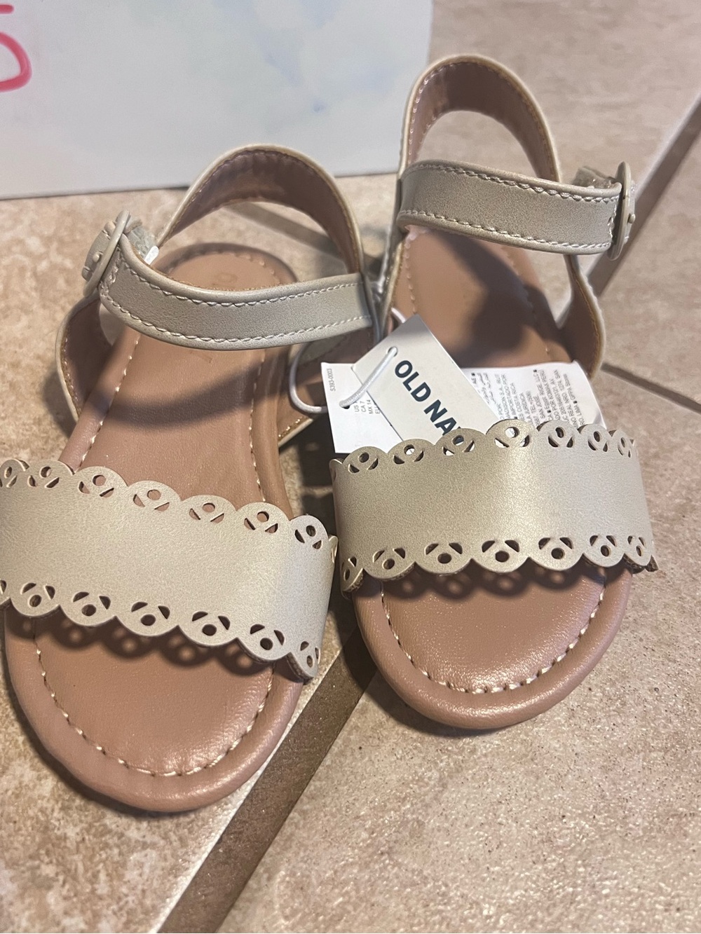 Old Navy Kids Neutral Beige Scalloped Strap Sandals